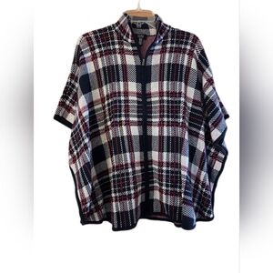 Jones New York Signature Cape Blue Red White Plaid  Full Zip Retro Size Medium